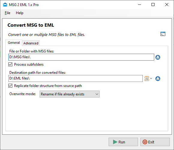 MSG to EML Converter General Settings