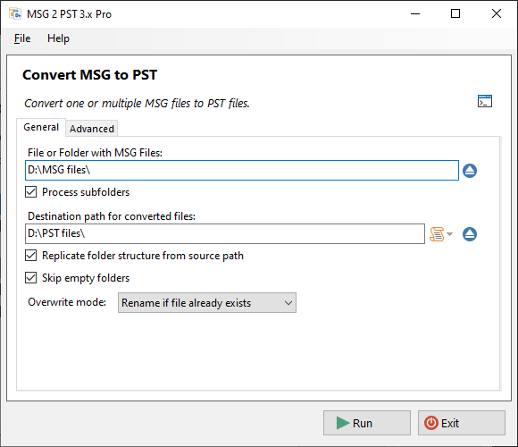 MSG to PST Converter General Settings