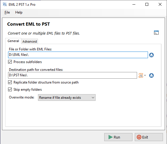 EML to PST Converter General Settings
