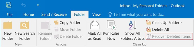 outlook 2016 recover deleted items from server greyed out